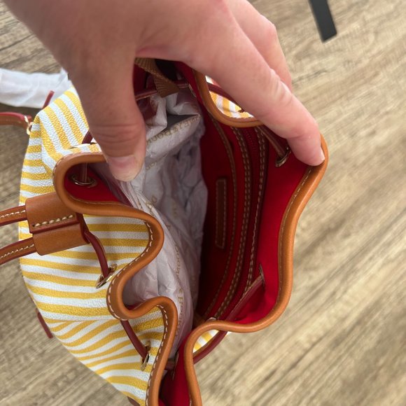 Dooney & Bourke Yellow Striped Small Drawstring Bucket Bag - Picture 4 of 7